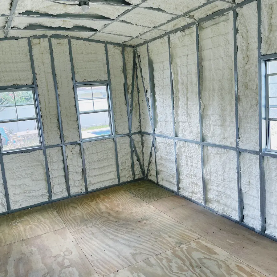 Closed-cell spray foam insulation applied to wall cavities in a residential project in Madera Ranchos